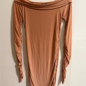 Nasty Gal Long Sleeve Tan Dress